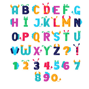 English children's alphabet with numbers and characters. Texture chalk. Vector illustration