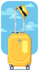 Travel bag. Sticker. Travel suitcase with glasses and hat.
