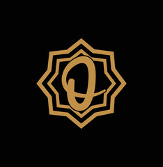 Letter O inside Gold star logo. Award 3d icon. Golden logotype template. Volume Vector illustration.