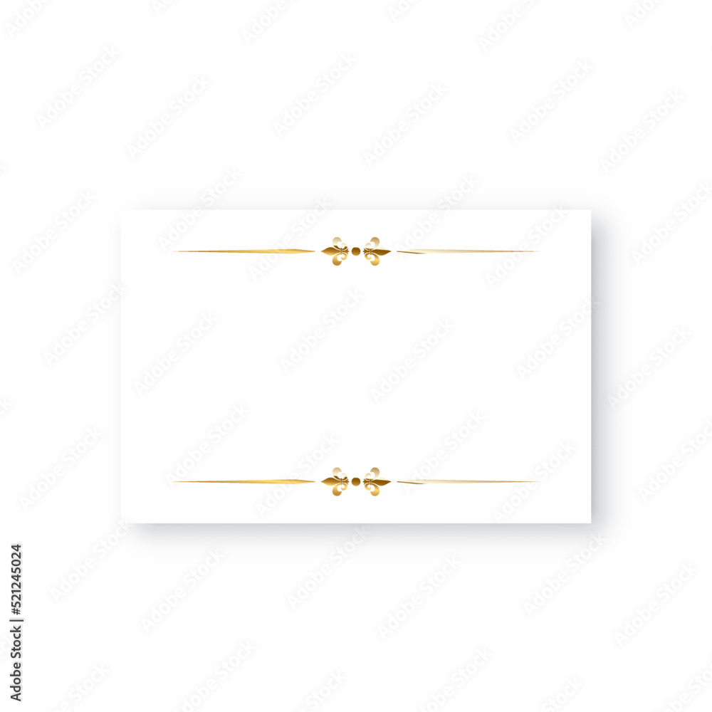 Poster rectangle with gold frame vector illustration. elegant white decor object with shine border and shad