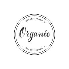Organic hand drawn brush modern calligraphy. Handwritten lettering logo, label, badge, emblem for organic food, products packaging, farmer market, eco labels, vegan shop, cafe. Vector isolated