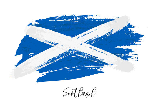 Flag of Scotland made of watercolor brush with grunge texture, abstract Scottish symbol