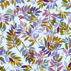 Watercolor hand-painted multicolor autumn falling leaves on a light background Botanical seamless pattern