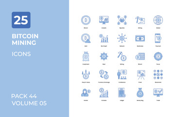 Bitcoin mining icons collection. Set contains such Icons as cryptocurrency, bitcoin, digital currency, and more