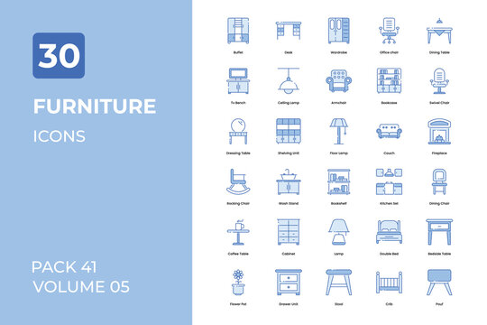Furniture icons collection. Set contains such Icons as bed, couch, sofa set, kitchen, and more