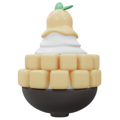 3D Rendering of mango bingsu ice cream shaved ice isolated on white. 3d render cartoon style.