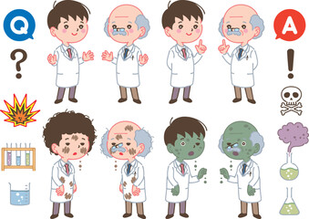 Obraz premium 博士と助手のイラスト 男性