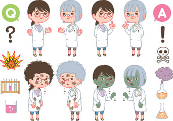 Obraz premium 博士と助手のイラスト 女性