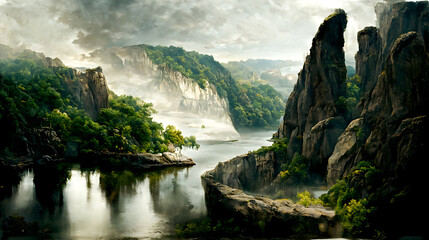 Artistic concept painting of a beautiful kitchen interior, background illustration.