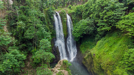 Fototapeta na wymiar Aerial view of the Blang Kolam waterfall, Aceh, Indonesia.