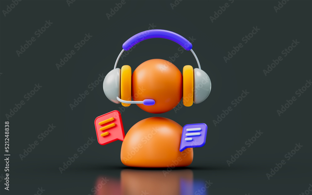 Poster customer support conversation sign user with headphone message 3d render concept for helpline
