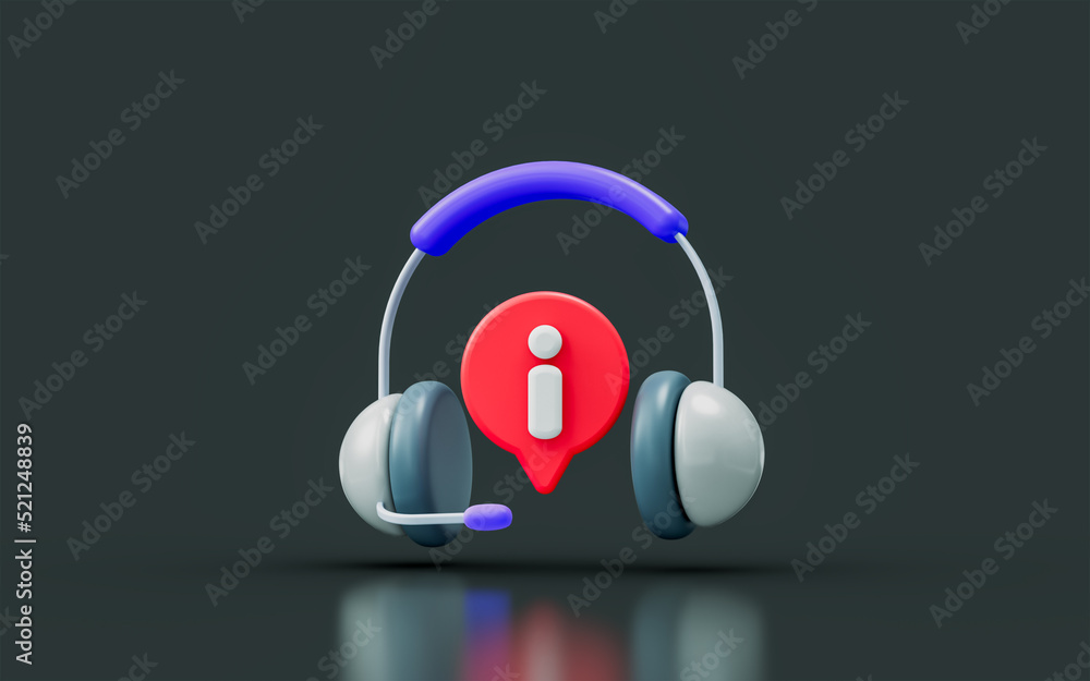 Poster customer support sing with exclamation on dark background 3d render concept for helping service