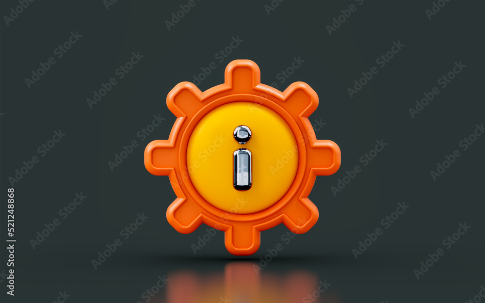 Poster gear sign with exclamation on dark background 3d render concept for technical warning alert