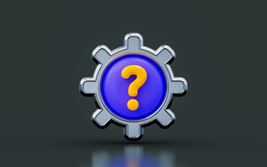Obraz premium gear sign with question mark on dark background 3d render concept for technical problem solution