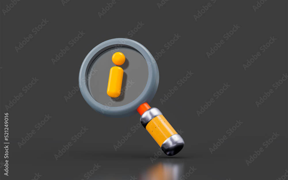 Aufkleber magnify glass sign with exclamation on dark background 3d render concept for searching fault