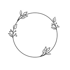 Circle frames with botanical decoration. Doodle Hand Drawn Decorative Outlined Wreaths with Branches, Herbs, Plants, Leaves and Flowers, Florals. Vector Illustrations.