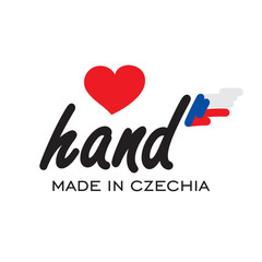 Love hand made in Czechia, logo, icon, stamp, sticker with abstract Czechia flag