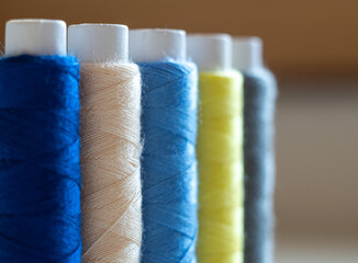 closeup of skeins of thread for sewing