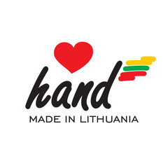 Love hand made in Lithuania, logo, icon, stamp, sticker with abstract Lithuania flag