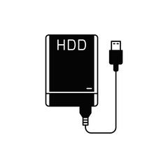 Portable hdd, usb drive removable storage icon in black flat glyph, filled style isolated on white background