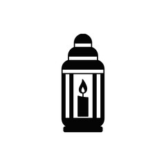 candle in lantern icon in black flat glyph, filled style isolated on white background