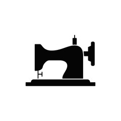 Sewing machine icon in black flat glyph, filled style isolated on white background