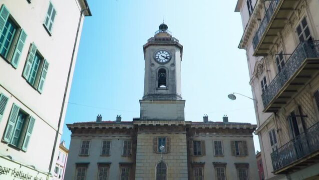 Footage of the Notre Dame Cathedral with a bell tower in Nice, France
