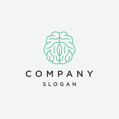 Brain leaf line logo icon design template flat vector