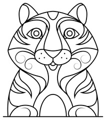 Fototapeta na wymiar Tiger. Monochrome image. Outline character. Sticker. Vector.