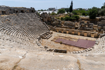 View of the amphitheater of the ancient city of Myra, on a sunny day.