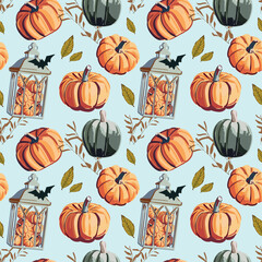 Background with pumpkins and autumn decor.