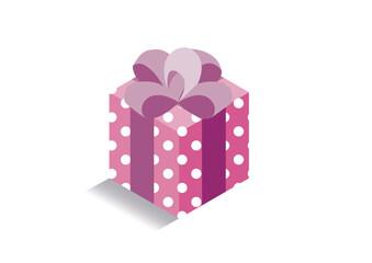アイソメトリック＿フラワーボウのリボンがついた正方形のプレゼント