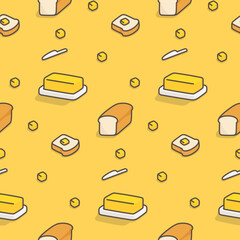 Yellow butter and sliced bread seamless pattern Gift Wrap wallpaper background kawaii doodle flat cartoon vector illustration