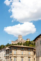 Fototapeta na wymiar View at fortress Rocca Maggiore, a castle which dominated, for more than eight hundred years, the citadel of Assisi, Umbria, Italy, Europe
