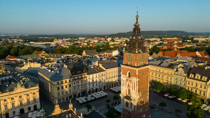 Town Hall Tower (Wieża Ratuszowa Kraków) on Main Market Square in the Old Town district of Krakow, Poland.