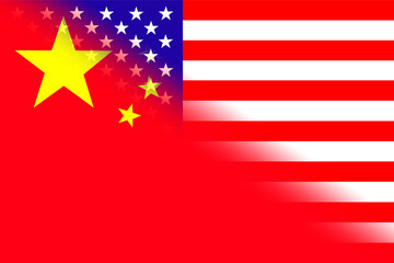 China flag. USA flag. Conflict between USA and People's Republic of China war concept. USA flag and People's Republic of China flag background. Horizontal design. Illustration. Map.
