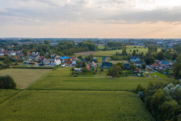 Obraz premium Aerial landscape on an autumn evening in Lebbeke, Belgium