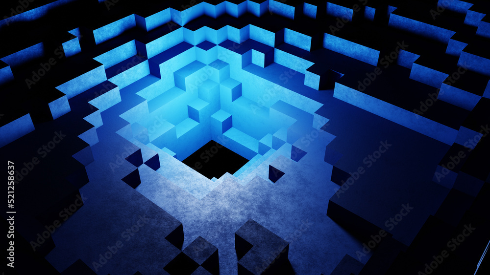 Aufkleber 3d rendering blue geometric small cube background design pattern abstract or box shape