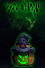 halloween pumpkin with witch hat, trick or treat