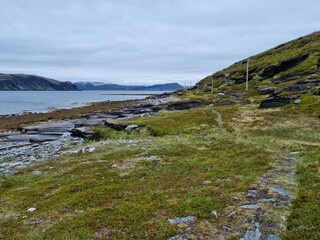 sea and island view from porsanger county in the high north of Finnmark in northern Norway