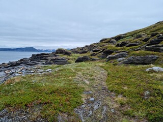 sea and island view from porsanger county in the high north of Finnmark in northern Norway