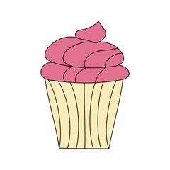 Shortbread cupcake in the style of a doodle on a white background