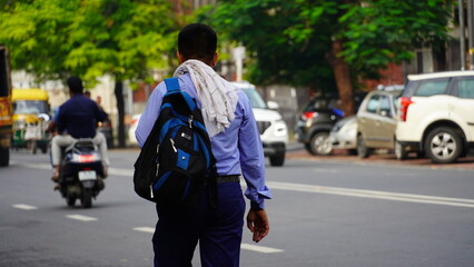image of indian man going on job at morning