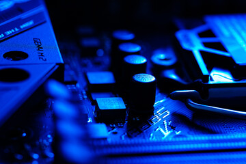 Closeup of fragments of motherboard