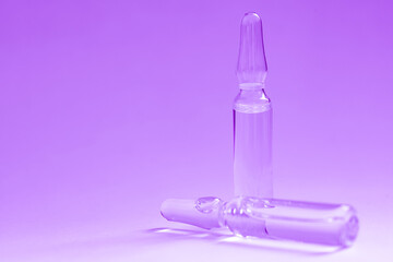 Glass medical ampoules for injection.  Ampoules with vaccine, medicine, collagen, vitamins