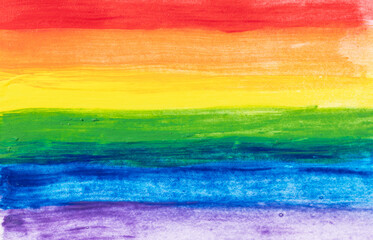 Rainbow pride flag hand painted with watercolors. Abstract LGBT Rainbow flag background