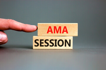 AMA ask me anything session symbol. Concept words AMA ask me anything session on wooden blocks on a...