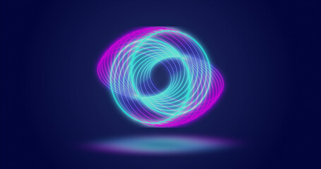 Image of neon circles moving over navy background