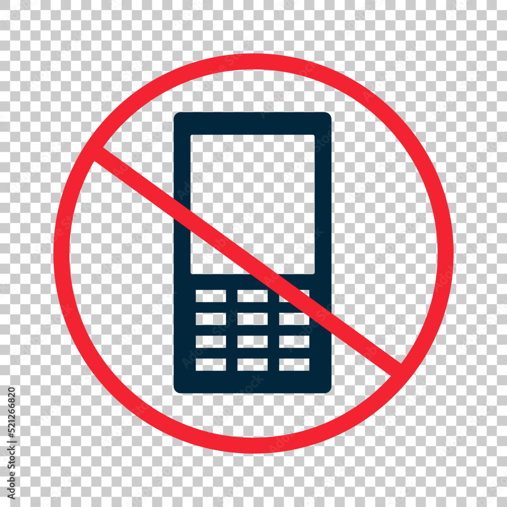 Poster old cell phone use prohibited icon isolated on transparent background. vector.