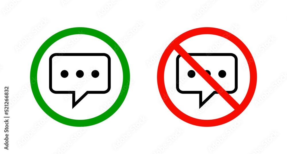 Poster conversation permission and conversation prohibition icon set. conversation restrictions. vectors.